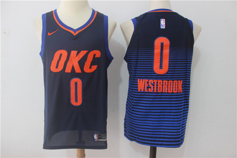 Men Oklahoma City Thunder 0 Russell Westbrook Blue OKC NBA Jerseys